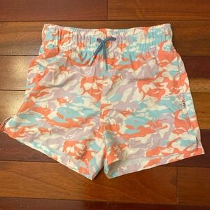 Kids Coral & Aqua Camo Swim Trunks